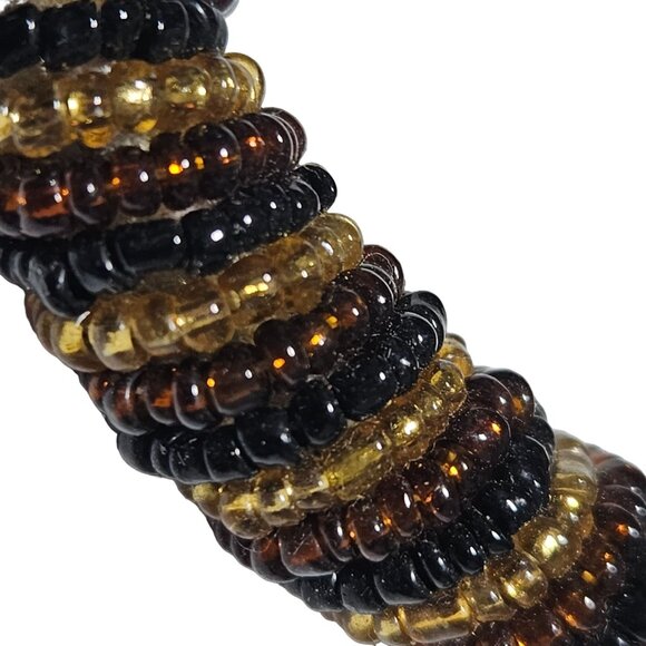 Elegant Handmade Black Gold Seed Beaded Bangle Bracelet Retro Fashion Jewelry - Picture 2 of 3